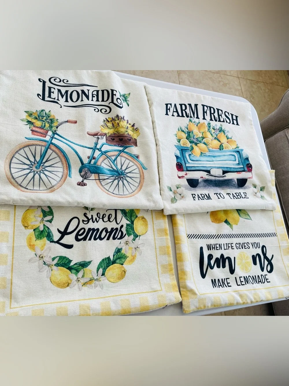 10pcs Lemon Print Kitchen Linen Set - Yellow